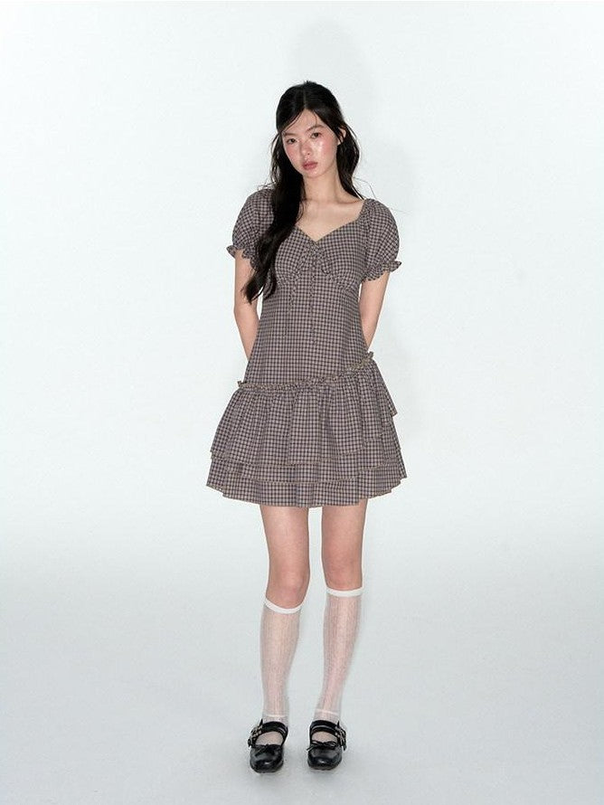 NAPSNAPS Purple Plaid Asymmetrical Double Layer V-neck Women&