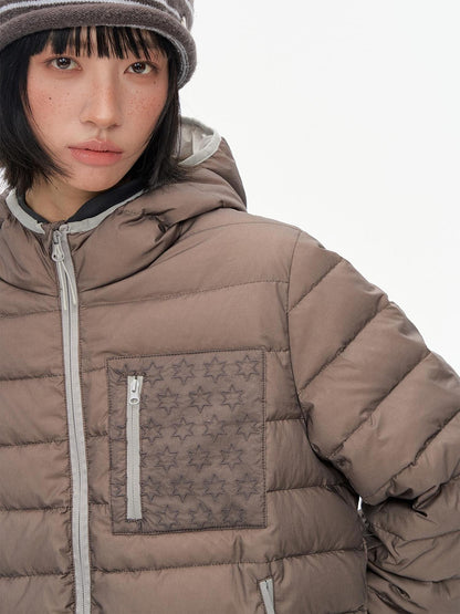 NAPSNAPS Quilted Pocket Embroidered Hooded Women&