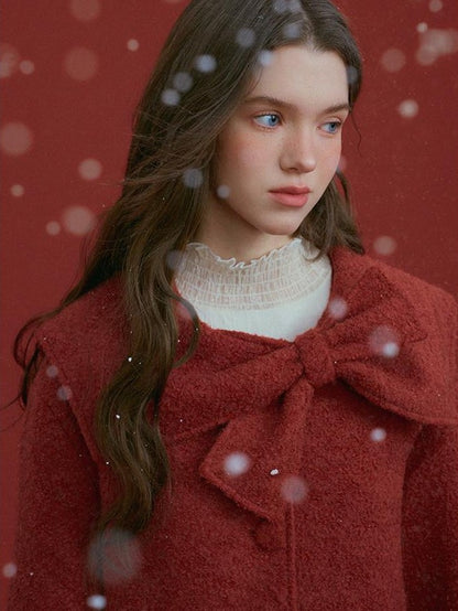 NAPSNAPS Red Bow Sailor Collar Single Breasted Women&