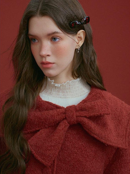 NAPSNAPS Red Bow Sailor Collar Single Breasted Women&