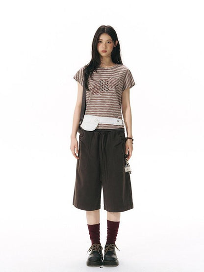 NAPSNAPS Red Coffee Striped Applique Flutter Women&