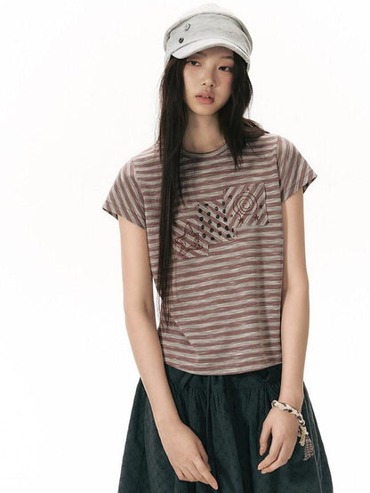 NAPSNAPS Red Coffee Striped Applique Flutter Women&
