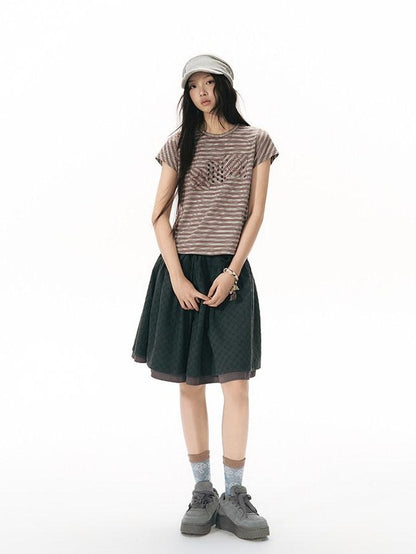 NAPSNAPS Red Coffee Striped Applique Flutter Women&