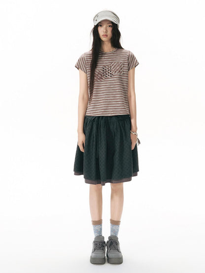 NAPSNAPS Red Coffee Striped Applique Flutter Women&