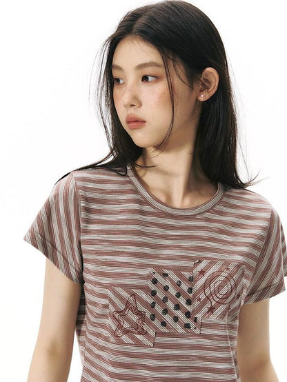 NAPSNAPS Red Coffee Striped Applique Flutter Women&