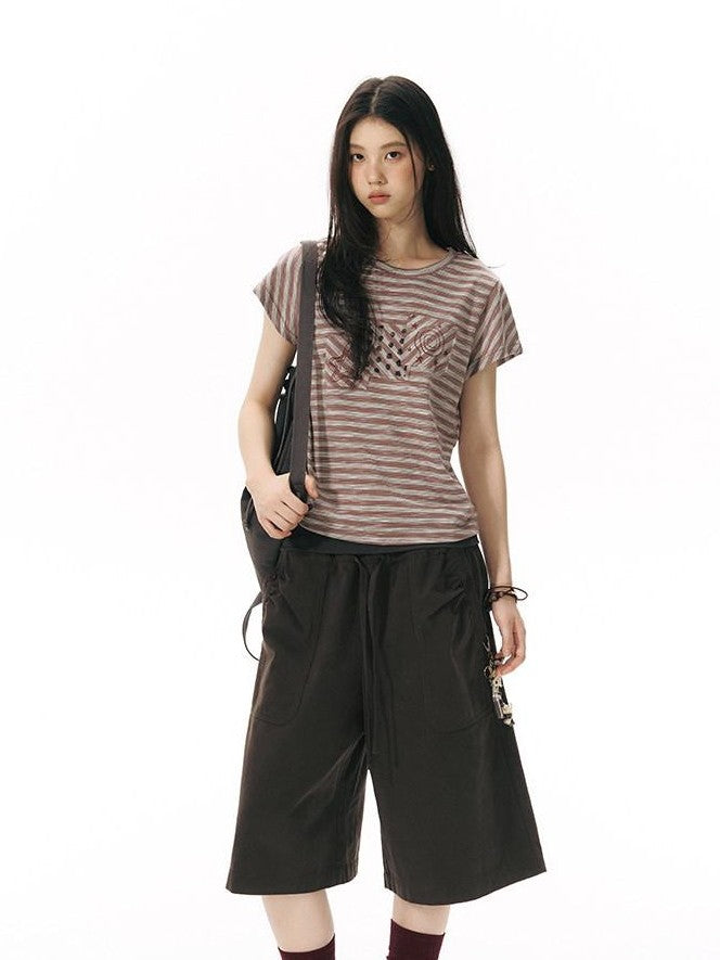 NAPSNAPS Red Coffee Striped Applique Flutter Women&
