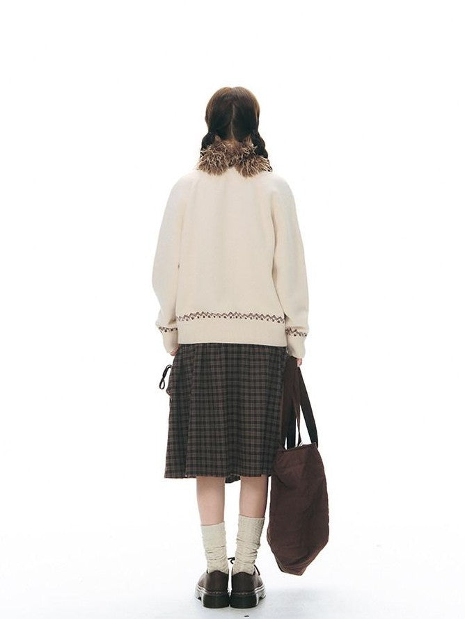 NAPSNAPS Red Plaid Large Pocket Patchwork Pleated Waist Women&