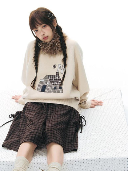 NAPSNAPS Red Plaid Large Pocket Patchwork Pleated Waist Women&