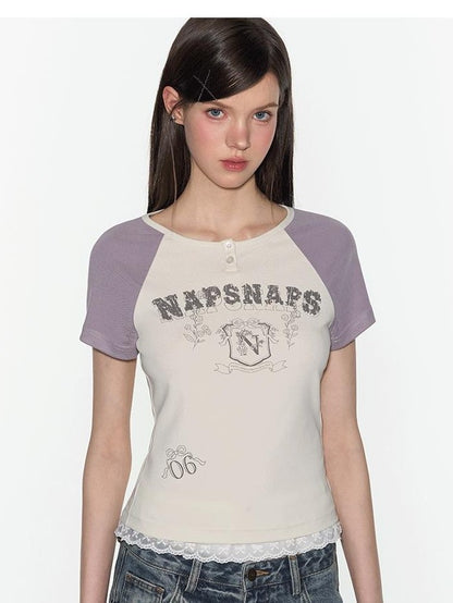 NAPSNAPS Retro Colorblock Raglan Letter Print Women&