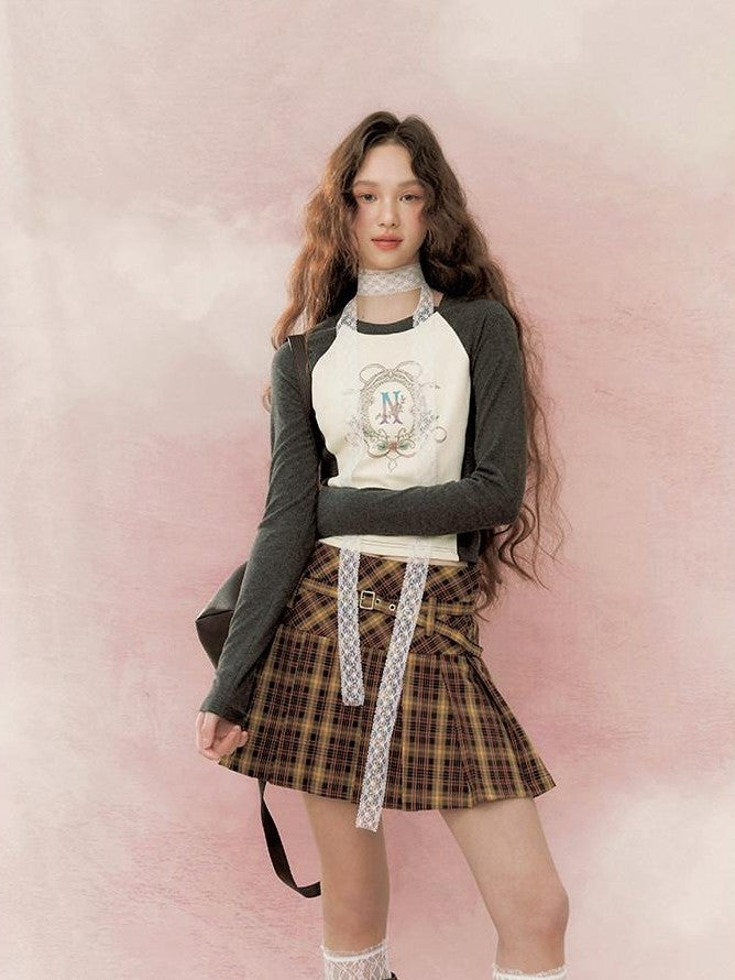 NAPSNAPS Retro Colorblock Raglan Print Crop Women&