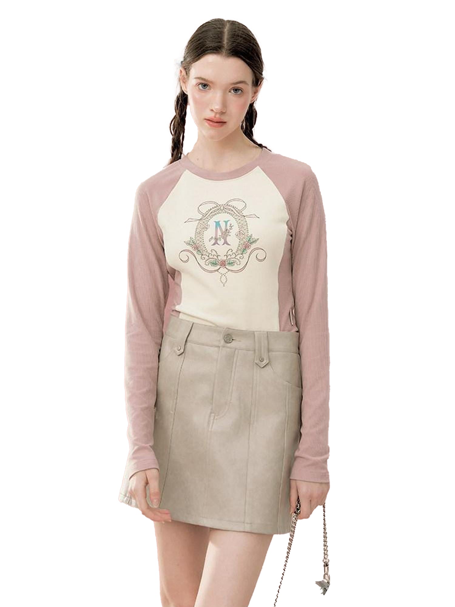 NAPSNAPS Retro Colorblock Raglan Print Crop Women&