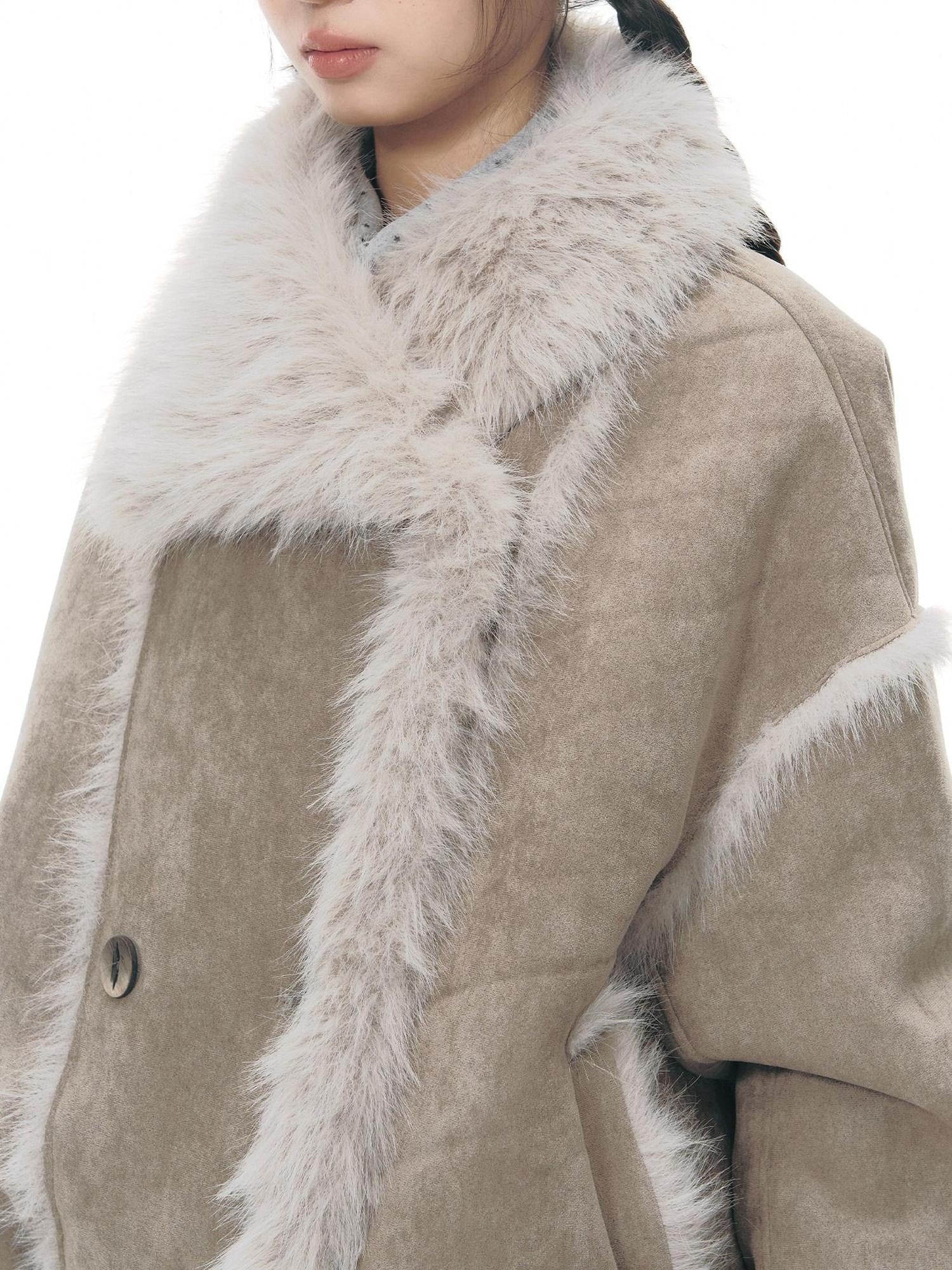 NAPSNAPS Retro Double Breasted Faux Shearling Women&