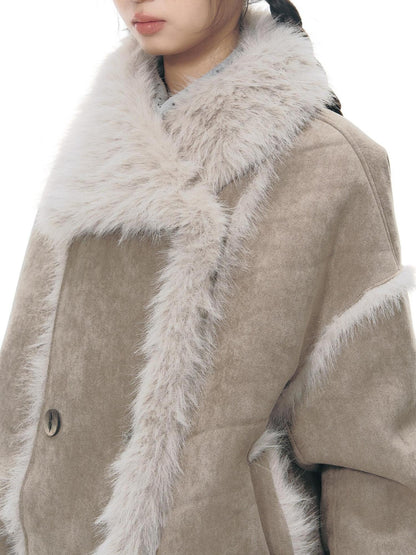 NAPSNAPS Retro Double Breasted Faux Shearling Women&