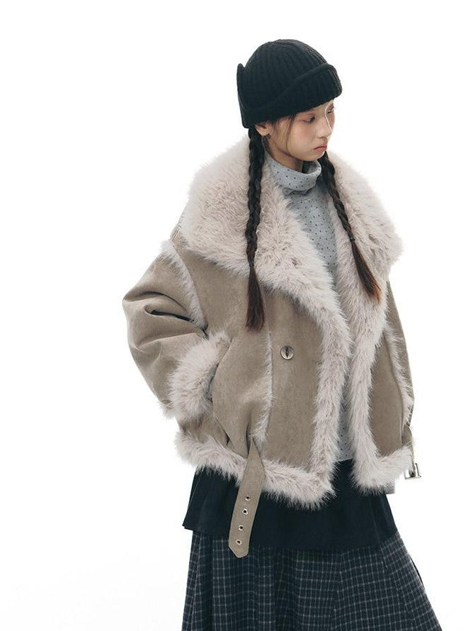NAPSNAPS Retro Double Breasted Faux Shearling Women&