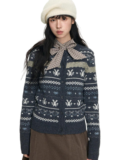 NAPSNAPS Retro Fair Isle Jacquard Bow Button Women&