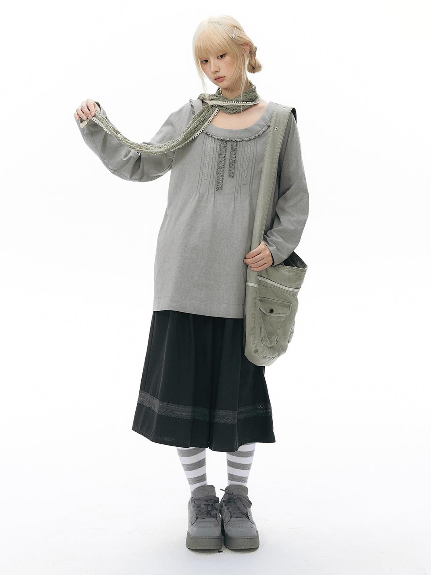 NAPSNAPS Retro Lace Panel Knit Elastic High Waist Women&