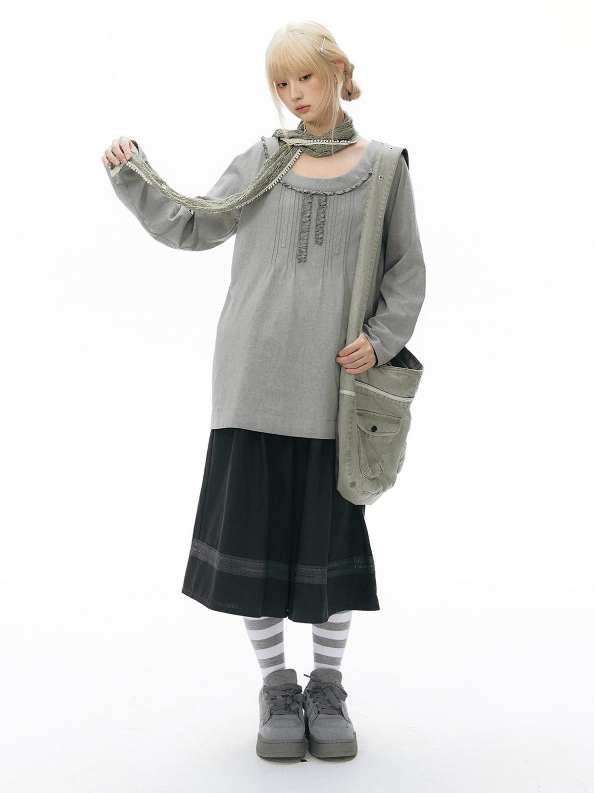 NAPSNAPS Retro Lace Panel Knit Elastic High Waist Women&