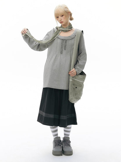 NAPSNAPS Retro Lace Panel Knit Elastic High Waist Women&