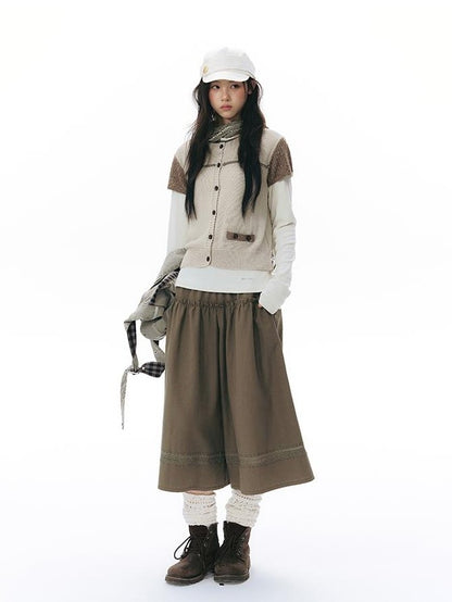 NAPSNAPS Retro Lace Panel Knit Elastic High Waist Women&