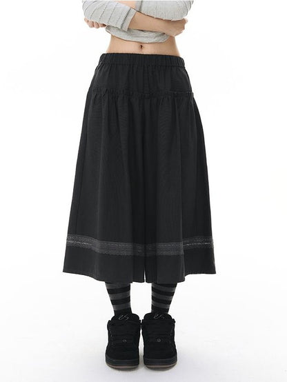 NAPSNAPS Retro Lace Panel Knit Elastic High Waist Women&