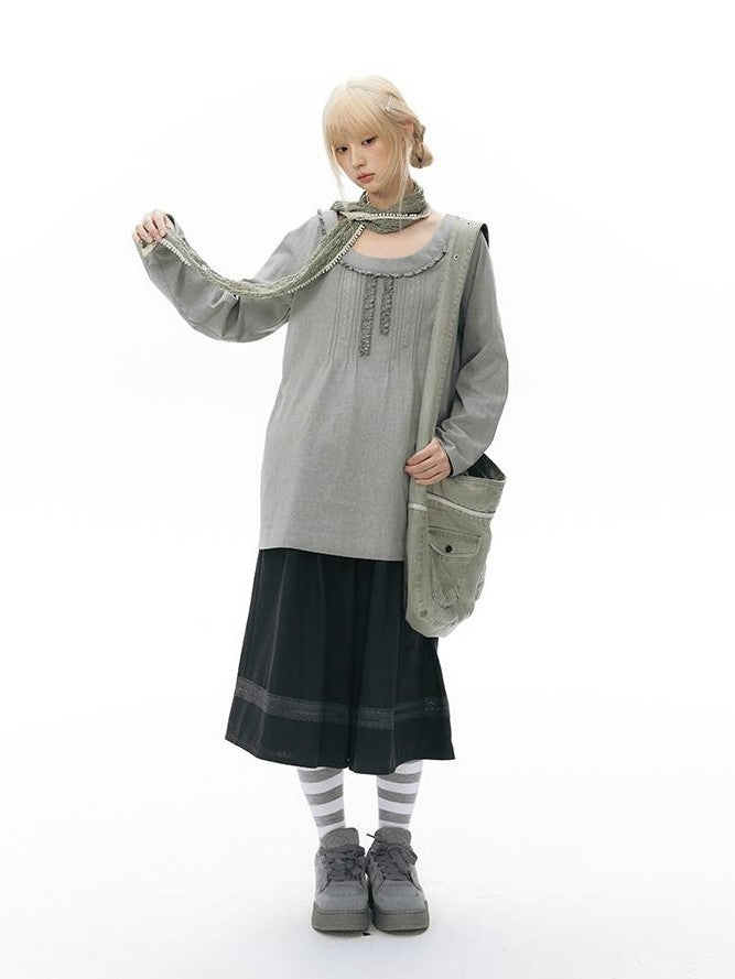 NAPSNAPS Retro Lace Panel Knit Elastic High Waist Women&