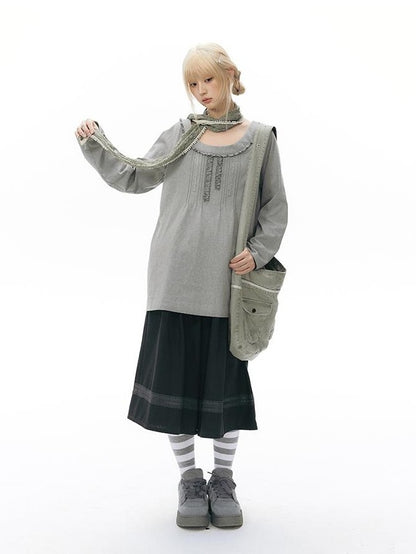 NAPSNAPS Retro Lace Panel Knit Elastic High Waist Women&