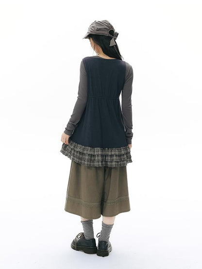 NAPSNAPS Retro Lace Panel Knit Elastic High Waist Women&