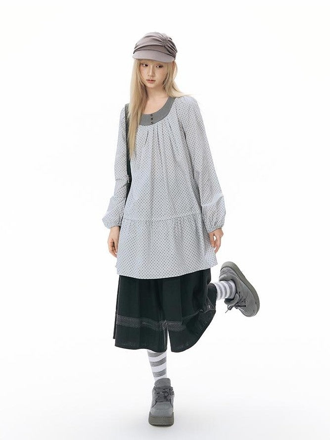 NAPSNAPS Retro Lace Panel Knit Elastic High Waist Women&