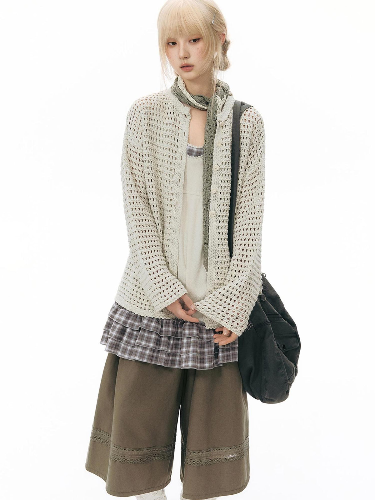 NAPSNAPS Retro Lace Panel Knit Elastic High Waist Women&