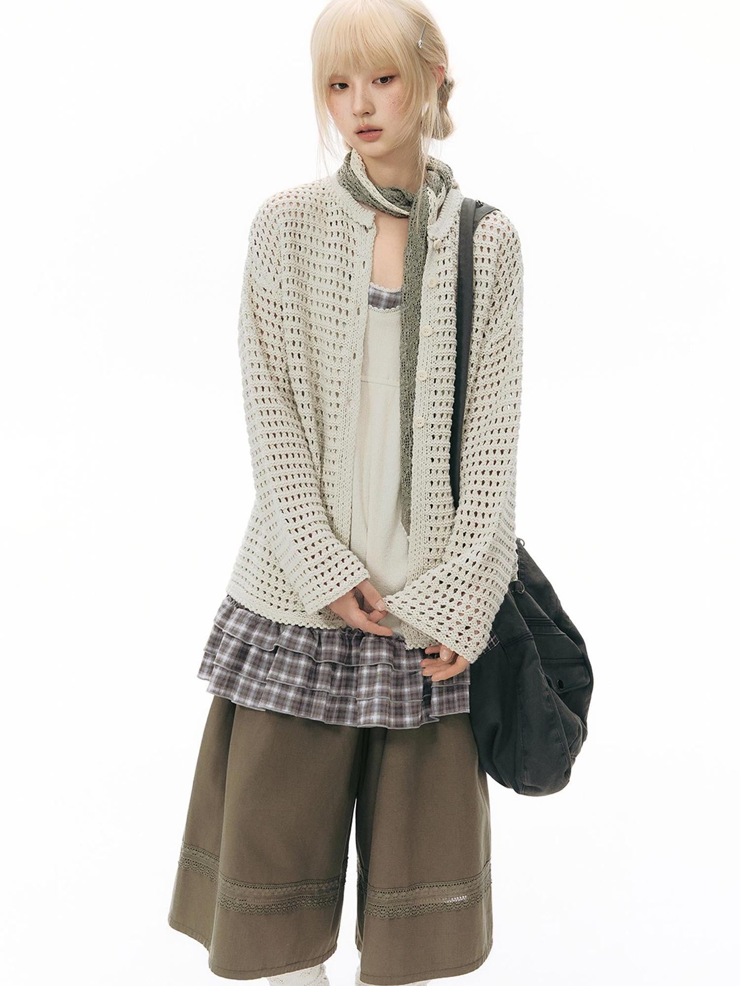 NAPSNAPS Retro Lace Panel Knit Elastic High Waist Women&