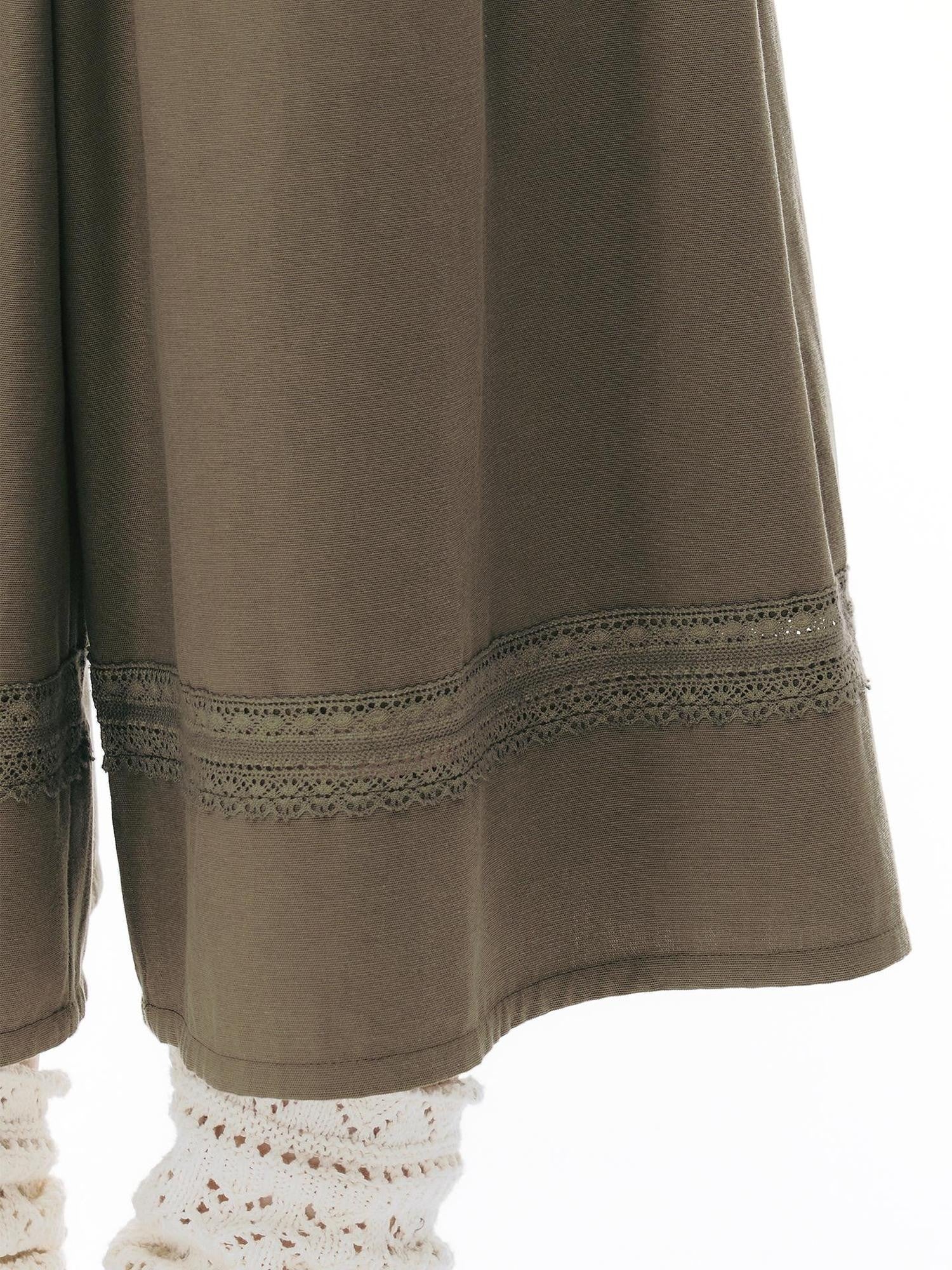 NAPSNAPS Retro Lace Panel Knit Elastic High Waist Women&