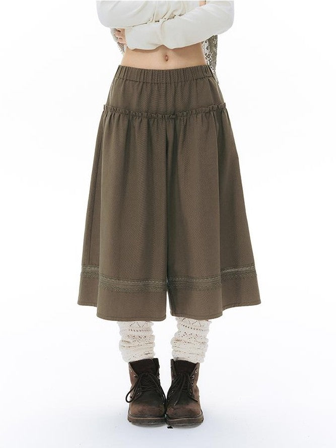 NAPSNAPS Retro Lace Panel Knit Elastic High Waist Women&
