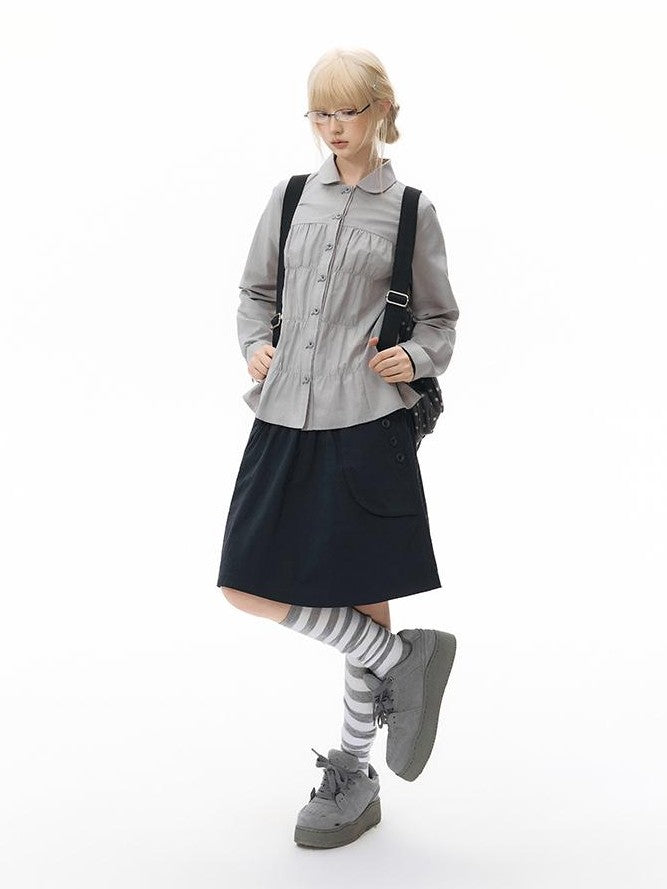 NAPSNAPS Retro Utility Button Wide Waist A Line Women&
