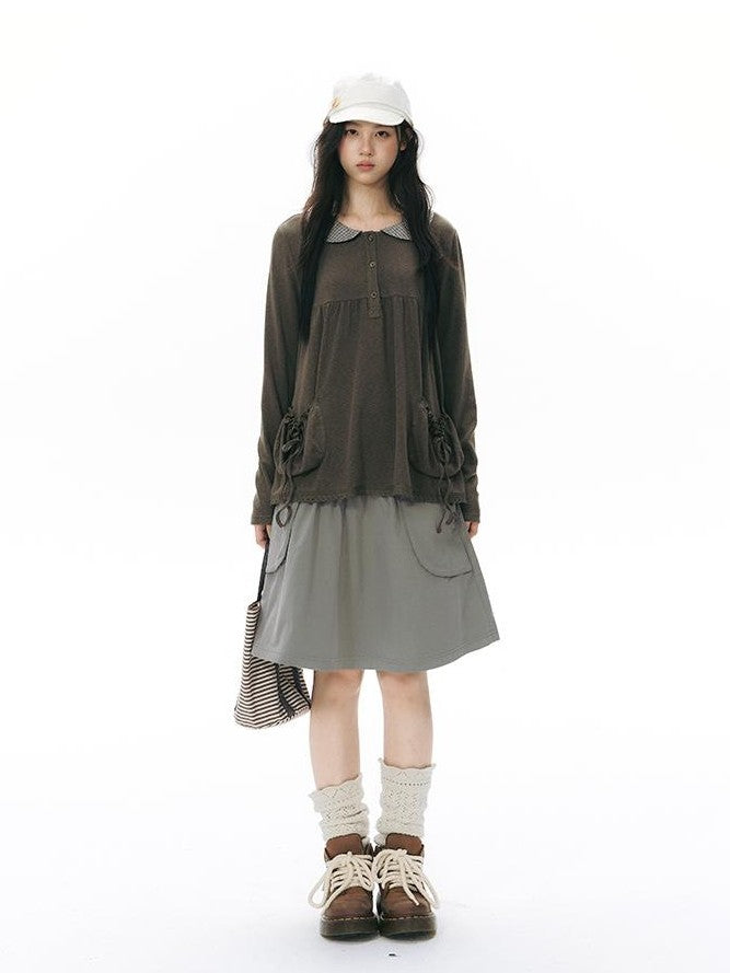 NAPSNAPS Retro Utility Button Wide Waist A Line Women&