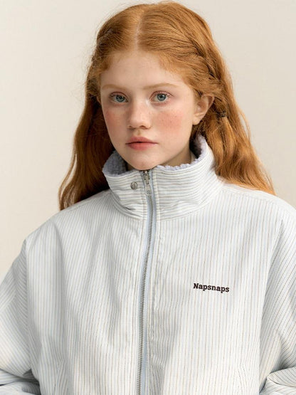 NAPSNAPS Reversible Embroidered Striped Stand Collar Women&