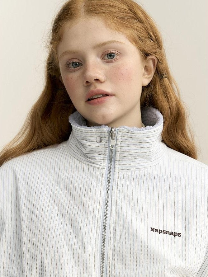 NAPSNAPS Reversible Embroidered Striped Stand Collar Women&