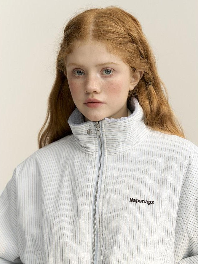 NAPSNAPS Reversible Embroidered Striped Stand Collar Women&