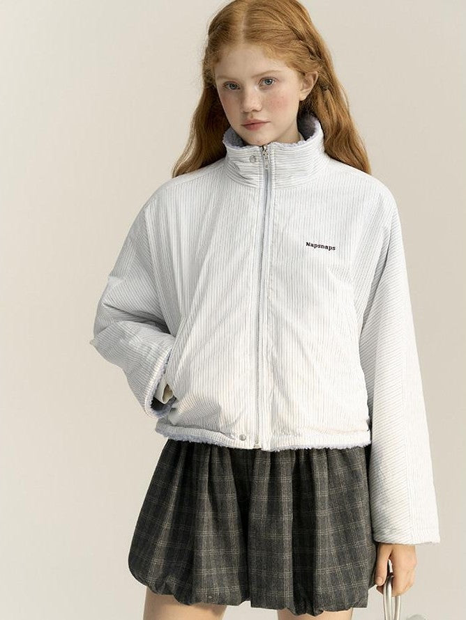 NAPSNAPS Reversible Embroidered Striped Stand Collar Women&