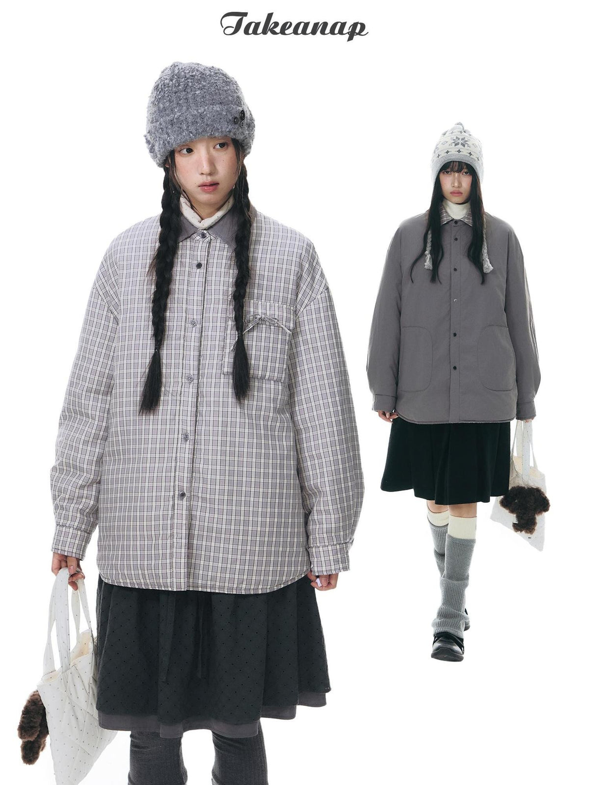 NAPSNAPS Reversible Plaid Lightweight Loose Women&