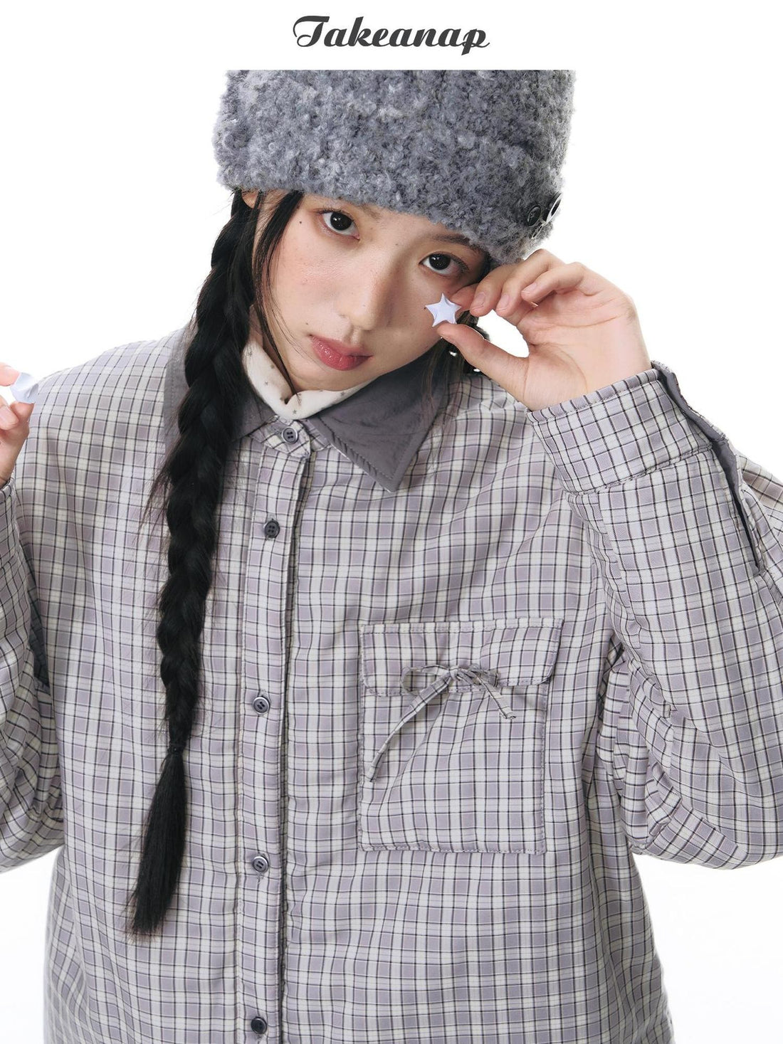 NAPSNAPS Reversible Plaid Lightweight Loose Women&