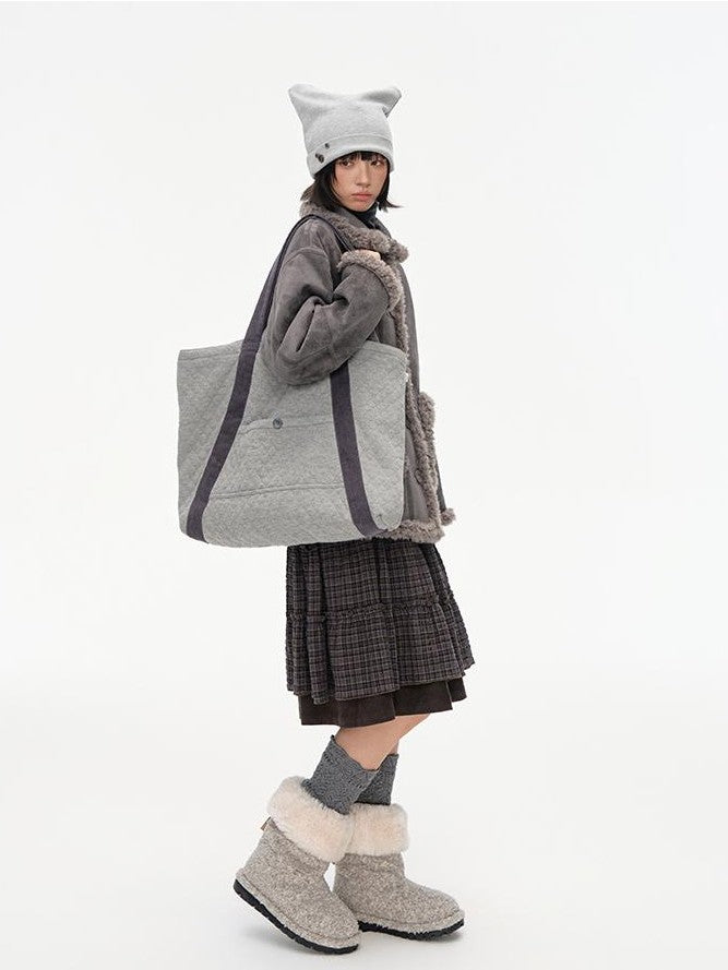 NAPSNAPS Reversible Quilted Patchwork Open Top Canvas Tote Women&