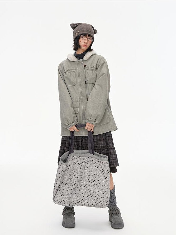 NAPSNAPS Reversible Quilted Patchwork Open Top Canvas Tote Women&