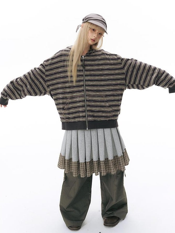 NAPSNAPS Reversible Striped Kangaroo Pocket Drop Shoulder Women&