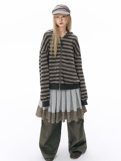 NAPSNAPS Reversible Striped Kangaroo Pocket Drop Shoulder Women&