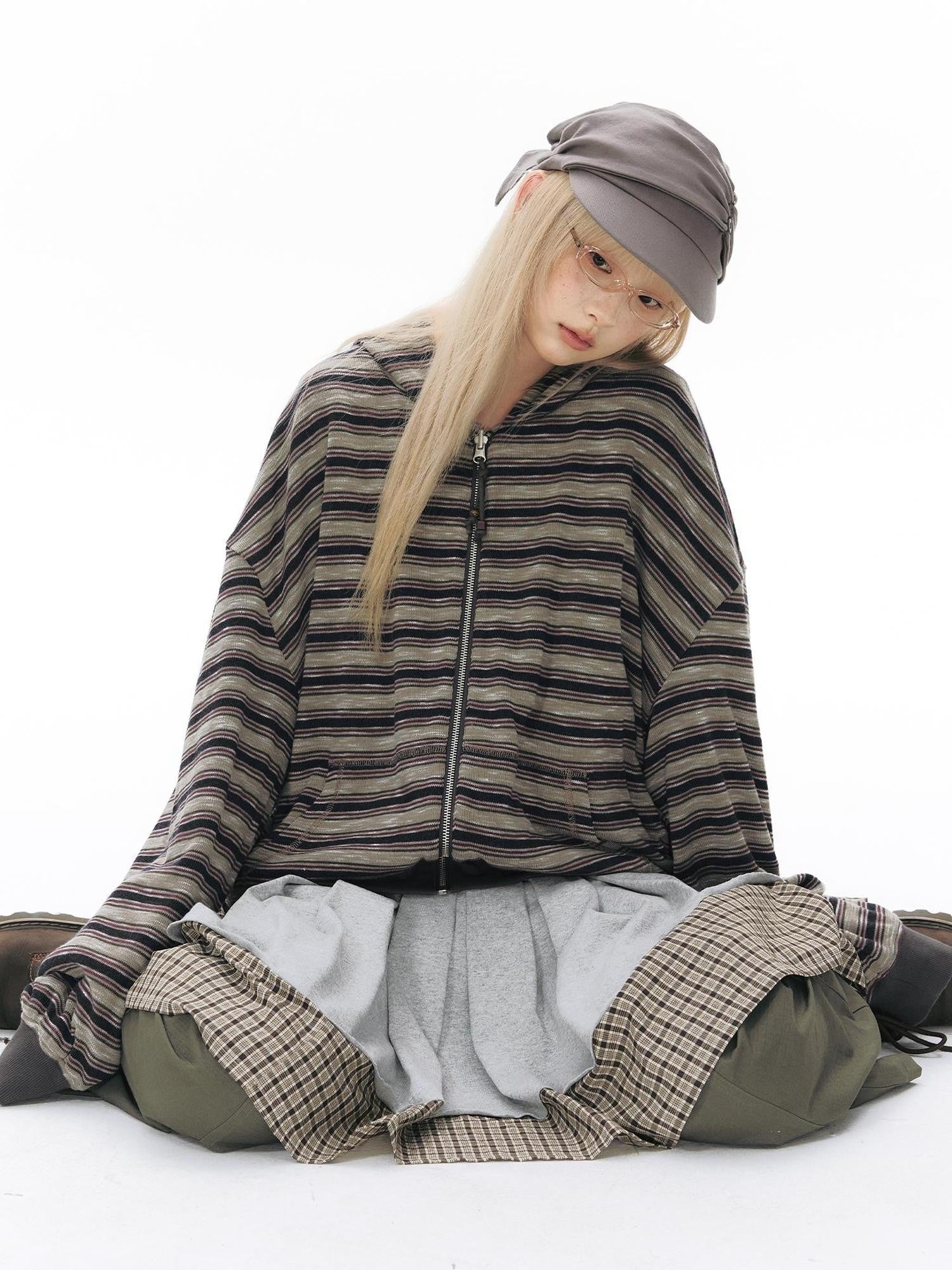 NAPSNAPS Reversible Striped Kangaroo Pocket Drop Shoulder Women&