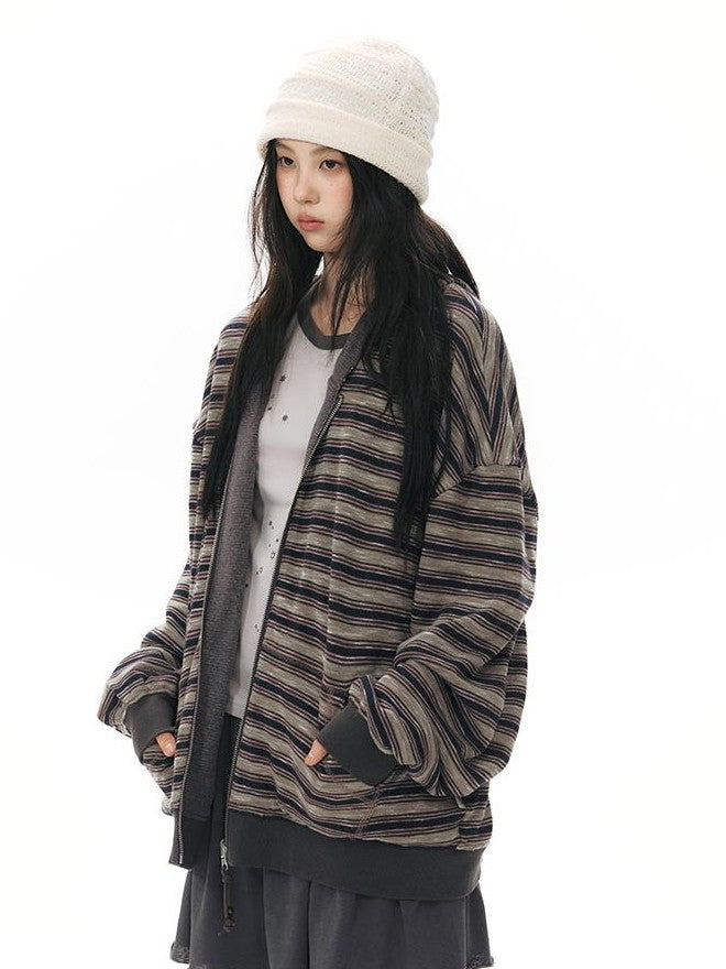 NAPSNAPS Reversible Striped Kangaroo Pocket Drop Shoulder Women&