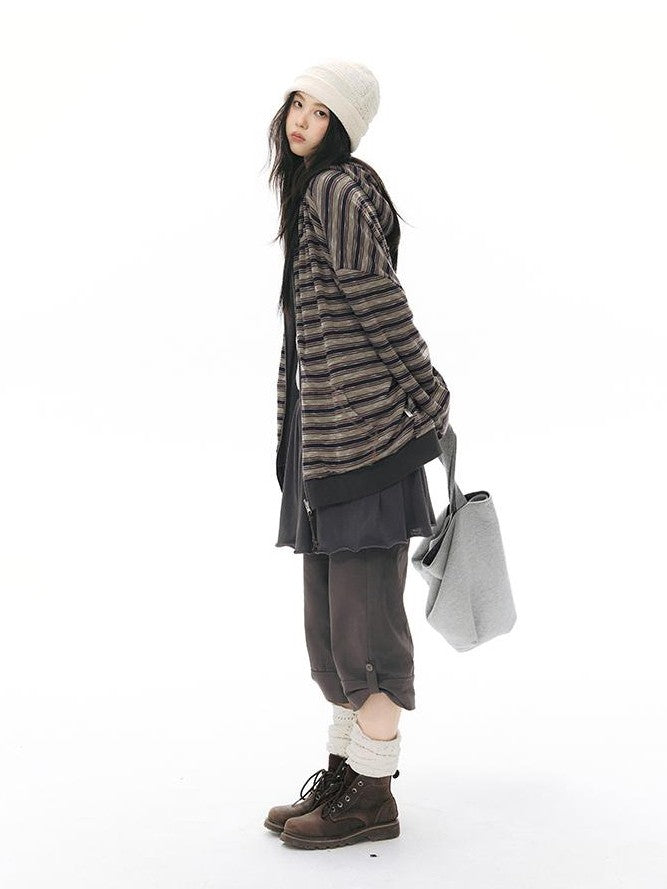 NAPSNAPS Reversible Striped Kangaroo Pocket Drop Shoulder Women&