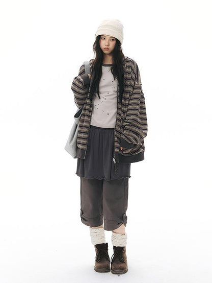 NAPSNAPS Reversible Striped Kangaroo Pocket Drop Shoulder Women&