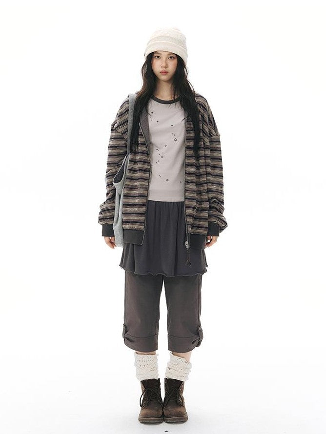 NAPSNAPS Reversible Striped Kangaroo Pocket Drop Shoulder Women&