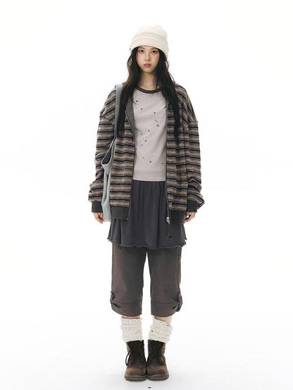NAPSNAPS Reversible Striped Kangaroo Pocket Drop Shoulder Women&